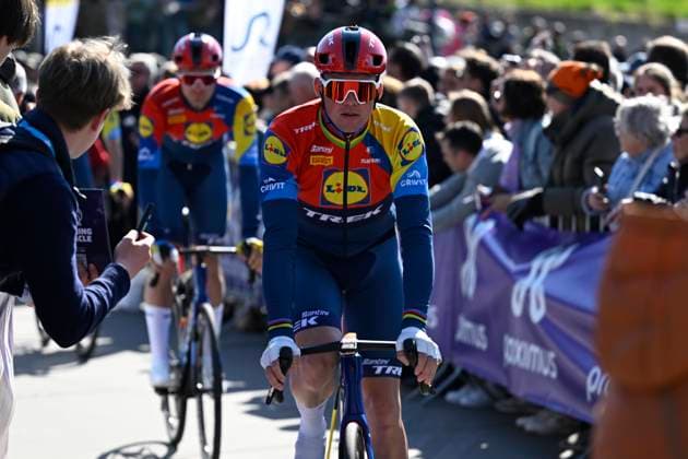 Dwars door Vlaanderen 2025 - Men Elite WAREGEM, BELGIUM - APRIL 02 : Pedersen Mads (DEN) of Lidl - Trek pictured during the 79th edition of the UCI World Tour Dwars door Vlaanderen Men Elite cycling race with start in Roeselare and finish in Waregem after 184,2 km on April 2, 2025 in Waregem, Belgium, 02 04 2025 ( motor drive Kenny Verfaillie - Waregem Belgium  Copyright: xJanxDexMeuleneirx