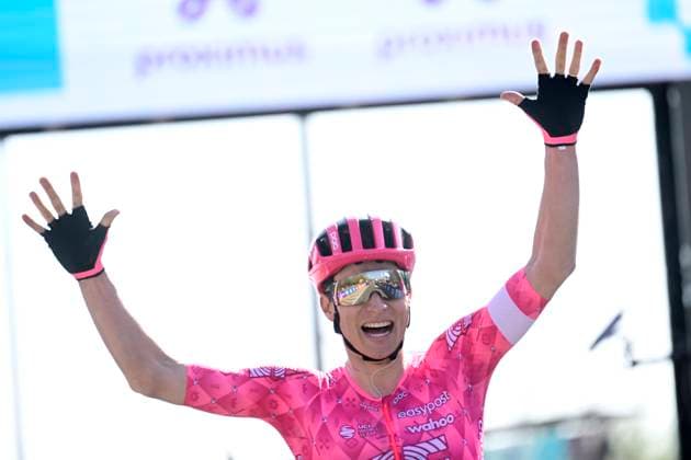 Dwars door Vlaanderen 2025 - Men Elite WAREGEM, BELGIUM - APRIL 02 : Powless Neilson (USA) of EF Education - EasyPost wins pictured during the 79th edition of the UCI World Tour Dwars door Vlaanderen Men Elite cycling race with start in Roeselare and finish in Waregem after 184,2 km on April 2, 2025 in Waregem, Belgium, 02 04 2025 ( motor drive Kenny Verfaillie - Waregem Belgium  Copyright: xPeterxDexVoechtx