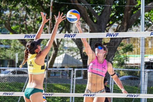 (250403) -- LAGUNA PROVINCE, April 3, 2025 -- Shaunna Polley (R) of New Zealand competes against To Wing Man of China s Hongkong during the women s pool C match between Shaunna Polley Olivia MacDonald of New Zealand and To Wing Tung To Wing Man of China s Hongkong in the AVC Beach volleyball, Beachvolleyball Tour 2nd Nuvali Open in Laguna Province, the Philippines, April 2, 2025. ) (SP)PHILIPPINES-LAGUNA PROVINCE-BEACH VOLLEYBALL-TOUR-2ND NUVALI OPEN-WOMEN ROUELLExUMALI 