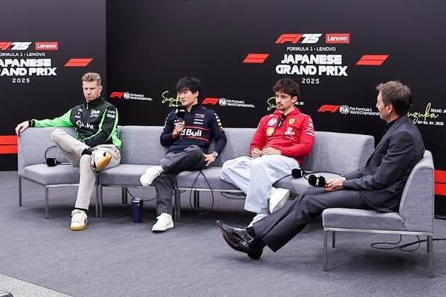 F1 - JAPANESE GRAND PRIX 2025 HULKENBERG Nico (ger), Stake F1 Team Kick C45, portrait, TSUNODA Yuki (jap), Red Bull Racing RB21, portrait and LECLERC Charles (mco), Scuderia Ferrari SF-25, portrait press conference, PK, Pressekonferenz during the Formula 1 Lenovo Japanese Grand Prix 2025, 3rd round of the 2025 FIA Formula One World Championship, WM, Weltmeisterschaft from April 4 to 6, 2025 on the Suzuka Circuit, in Suzuka, Japan - SuzukaJapan Copyright: xEricxAlonsox