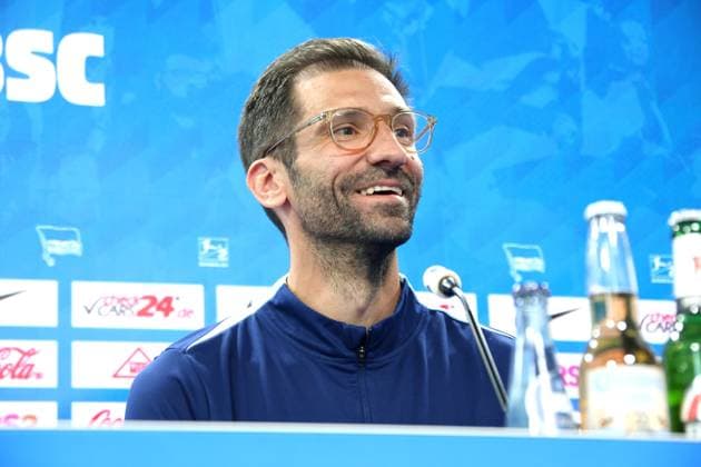 DEU, DFL, 2. FBL Hertha BSC, PK, 03.04.2025, Sportforum, Berlin, DEU, DFL, 2. FBL Hertha BSC, PK, im Bild Co-Trainer Andre Mijatovic (Hertha BSC Berlin) DFL - regulations prohibit any use of Photographs as image sequences and or quasi-video Foto: Juergen Engler nordphoto GmbH