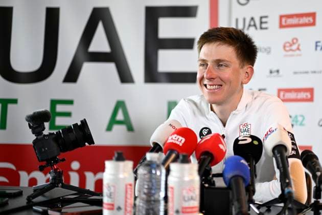 Ronde van Vlaanderen 2025 press conference, PK, Pressekonferenz OUDENAARDE, BELGIUM - April 3 : Pogacar Tadej (SLO) of UAE Team Emirates - XRG talking to the press during a press conference prior to the 109th edition of the Ronde van Vlaanderen, an UCI World Tour cycling race for Men Elite with start in Bruges and finish in Oudenaarde after 268,9 km on April 3, 2025 in Oudenaarde, Belgium, 03 04 2025 Oudenaarde Belgium  Copyright: xNicoxVereeckenx