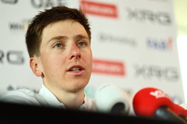Slovenian Tadej Pogacar pictured during a press conference, PK, Pressekonferenz of the UAE Team Emirates cycling team ahead of the Ronde van Vlaanderen Tour des Flandres Tour of Flanders cycling race, Thursday 03 April 2025 in Waregem. The 109th edition of the cycling race will take place on Sunday 06 April. DAVIDxPINTENS  x118653310x