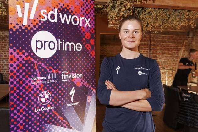 Belgian Lotte Kopecky of SD Worx-Protime pictured during a press conference, PK, Pressekonferenz of the SD Worx-Protime cycling team ahead of the Ronde van Vlaanderen Tour des Flandres Tour of Flanders cycling race, Thursday 03 April 2025 in Aalst. The 109th edition of the cycling race will take place on Sunday 06 April. NICOLASxMAETERLINCK  x118672936x