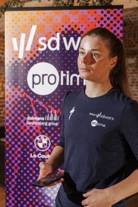 Belgian Lotte Kopecky of SD Worx-Protime pictured during a press conference, PK, Pressekonferenz of the SD Worx-Protime cycling team ahead of the Ronde van Vlaanderen Tour des Flandres Tour of Flanders cycling race, Thursday 03 April 2025 in Aalst. The 109th edition of the cycling race will take place on Sunday 06 April. NICOLASxMAETERLINCK  x118673087x