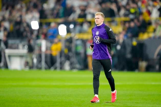 Jonathan Burkardt (Deutschland) looks on during the UEFA Nations League Quarterfinal Leg Two match between Germany and Italy at Football Stadium Dortmund on March 23, 2025 in Dortmund, Germany.