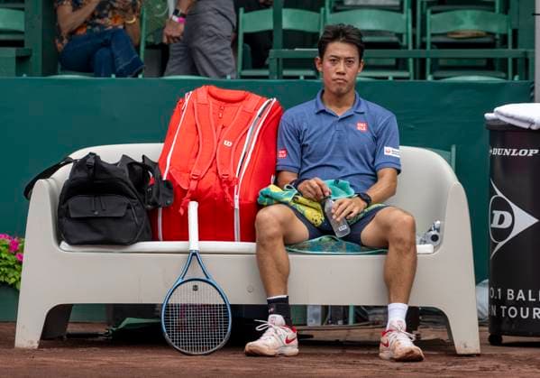 April 3, 2025, Houston, Tx, United States of America: KEI NISHIKORI in the tennis match between Kei Nishikori (JPN) and Christopher Eubanks (USA) during U.S. Men s Clay Court Championships on April 3, 2025 at the River Oaks Country Club in Houston, Texas. Houston United States of America - ZUMAw132 0809032245st Copyright: xTomxWalkox