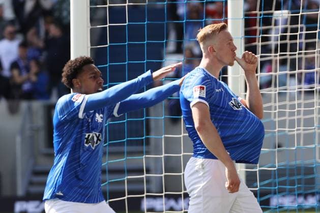 05.04.2025, xtvx, Fussball 2.Bundesliga, SV Darmstadt 98 - SpVgg Greuther Fuerth v.l. Goal scored, Tor zum 1:0 Isac Lidberg (SV Darmstadt 98) (DFL DFB REGULATIONS PROHIBIT ANY USE OF PHOTOGRAPHS as IMAGE SEQUENCES and or QUASI-VIDEO) Darmstadt