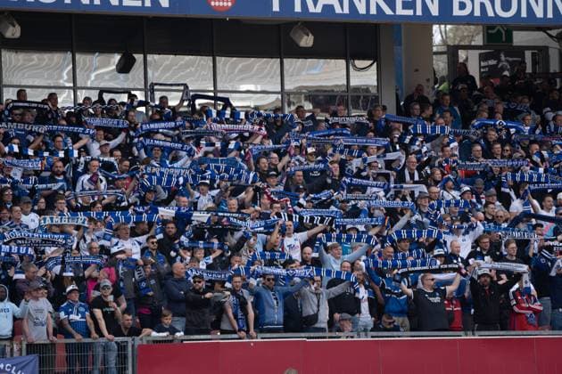 05.04.2025, xhfmx, Fussball 2.Bundesliga, 1. FC Nuernberg - Hamburger SV HSV Fans in Nürnberg (DFL DFB REGULATIONS PROHIBIT ANY USE OF PHOTOGRAPHS as IMAGE SEQUENCES and or QUASI-VIDEO) Nuernberg