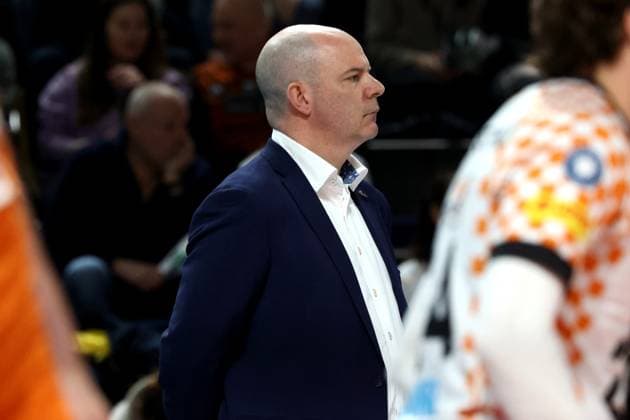 DEU, DVV, 1.VBL, BR Volleys vs. Helios Grizzlys Giesen, 05.04.2025, Max-Schmeling-Halle, Berlin, DEU, DVV, 1.VBL, BR Volleys vs. Helios Grizzlys Giesen, im Bild Trainer Joel Banks (BR Volleys) Foto: Juergen Engler nordphoto GmbH