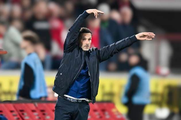 Stefan Leitl (Hertha Coach) Gestik Geste gestikuliert 05.04.2025 Fussball 1. FC Koeln vs Hertha BSC, Rheinenergiestadion, Koeln, DFB DFL REGULATIONS PROHIBIT ANY USE OF PHOTOGRAPHS AS IMAGE SEQUENCES AND OR QUASI-VIDEO
