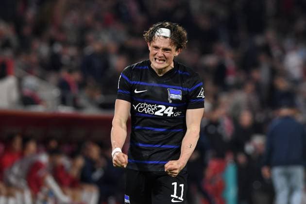 Fabian Reese (Hertha BSC Berlin) Jubel, jubelt, jubeln waehrend des Spiels der 2. Bundesliga zwischen 1. FC Köln und Hertha BSC Berlin im RheinEnergieStadion am 05. April 2025 in Köln, Deutschland. (Foto von Ralf Treese DeFodi Images) +++ Fabian Reese (Hertha BSC Berlin) celebrate, celebrates, celebrating during the 2. Bundesliga match between 1. FC Köln and Hertha BSC Berlin at RheinEnergieStadion on April 5, 2025 in Cologne, Germany. (Photo by Ralf Treese DeFodi Images) DFB DFL REGULATIONS PROHIBIT ANY USE OF PHOTOGRAPHS AS IMAGE SEQUENCES AND OR QUASI-VIDEO. (Photo by Ralf Treese DeFodi Images)