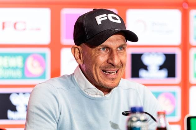 2. Fußball Bundesliga: 1. FC Köln - Hertha BSC Berlin; 05.04.2025 Gerhard Struber (Trainer 1. FC Köln) während der Pressekonferenz 2. Fußball Bundesliga, 1. FC Köln - Hertha BSC Berlin, Köln, RheinEnergiestadion am 05.04.2025 DFL REGULATIONS PROHIBIT ANY USE OF PHOTOGRAPHS AS IMAGE SEQUENCES AND OR QUASI-VIDEO.