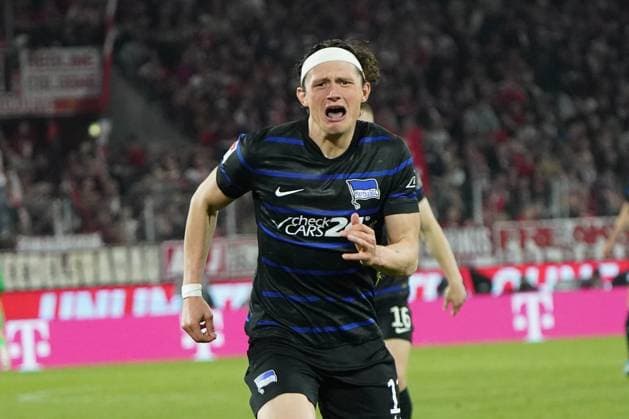 Fussball, 2 BL Saison 2024 2025, 1.FC Köln vs Hertha BSC 05.04.2025, Rheinenergiestadion, Köln Fabian Reese Hertha BSC , Torjubelt Aktion, Einzelbild