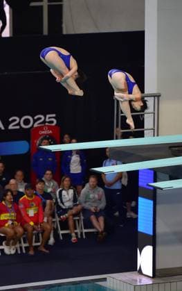 (250406) -- GUADALAJARA, April 6, 2025 -- Chen Yiwen (L) Chang Yani of China compete during the women s 3m synchronized final at the World Aquatics Diving World Cup 2025 in Guadalajara, Jalisco, Mexico, on April 5, 2025. (Photo by Xinhua) (SP)MEXICO-JALISCO-GUADALAJARA-DIVING-WORLD CUP-WOMEN S 3M SYNCHRONIZED-FINAL AlejandroxAcosta 