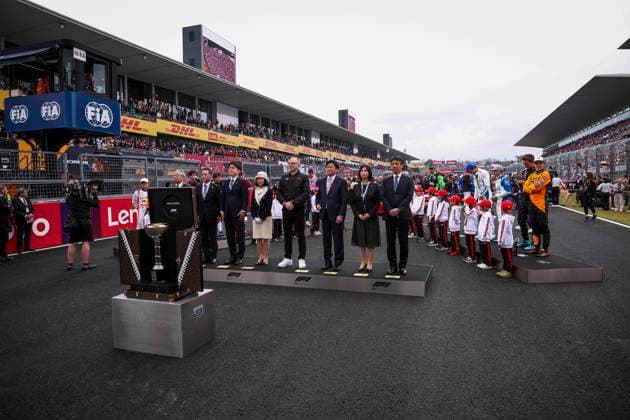 F1 - JAPANESE GRAND PRIX 2025 DOMENICALI Stefano (ita), Chairman and CEO Formula One Group FOG, portrait, national anthem on the starting grid during the Formula 1 Lenovo Japanese Grand Prix 2025, 3rd round of the 2025 FIA Formula One World Championship, WM, Weltmeisterschaft from April 4 to 6, 2025 on the Suzuka Circuit, in Suzuka, Japan - SuzukaJapan  Copyright: xEricxAlonsox