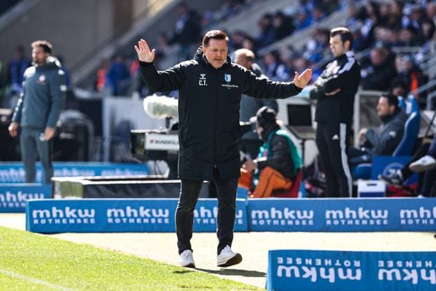 Trainer Christian Titz (1. FC Magdeburg) - 2. Fußball Bundesliga Saison 2024-2025 1. FC Magdeburg vs. 1. FC Kaiserslautern in der Avnet Arena in Magdeburg - Fußball,Mann,Männer,Deutschland,06.04.2025