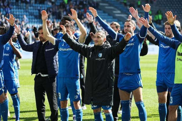 Baris Atik (1. FC Magdeburg,23) feiert den Sieg - 2. Fußball Bundesliga Saison 2024-2025 1. FC Magdeburg vs. 1. FC Kaiserslautern in der Avnet Arena in Magdeburg - Aktion,Fußball,Mann,Männer,Deutschland,06.04.2025