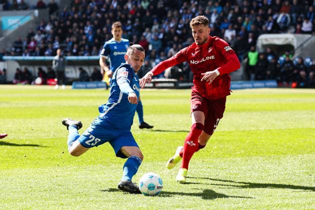 Torschütze Baris Atik (1. FC Magdeburg,23) trifft zum 1-0 - 2. Fußball Bundesliga Saison 2024-2025 1. FC Magdeburg vs. 1. FC Kaiserslautern in der Avnet Arena in Magdeburg - Aktion,Fußball,Mann,Männer,Deutschland,06.04.2025