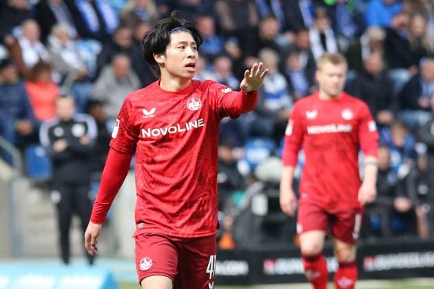 06.04.2025, xmohx, Fussball 2.Bundesliga, 1.FC Magdeburg - 1.FC Kaiserslautern v.l. Daisuke Yokota (1. FC Kaiserslautern) (DFL DFB REGULATIONS PROHIBIT ANY USE OF PHOTOGRAPHS as IMAGE SEQUENCES and or QUASI-VIDEO) Magdeburg
