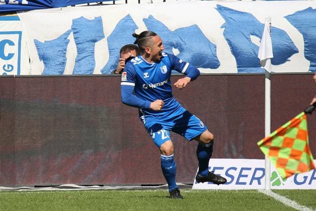 06.04.2025, xmohx, Fussball 2.Bundesliga, 1.FC Magdeburg - 1.FC Kaiserslautern v.l. Torjubel nach dem Tor zum celebrating the goal celebrate 1:0 durch Baris Atik (1.FC Magdeburg) (DFL DFB REGULATIONS PROHIBIT ANY USE OF PHOTOGRAPHS as IMAGE SEQUENCES and or QUASI-VIDEO) Magdeburg