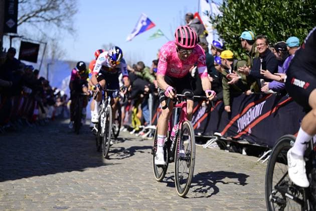 Ronde van Vlaanderen 2025 - Men Elite OUDENAARDE, BELGIUM - APRIL 06 : Powless Neilson (USA) of EF Education - EasyPost pictured during the 109th edition of the Ronde van Vlaanderen, an UCI World Tour cycling race for Men Elite with start in Bruges and finish in Oudenaarde after 268,9 km on April 6, 2025 in Oudenaarde, Belgium, 06 04 2025 ( Motordriver Guy De Vuyst - Oudenaarde Belgium  Copyright: xNicoxVereeckenx