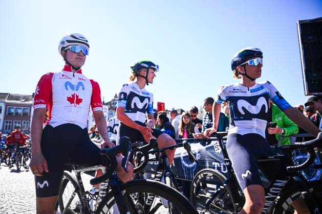 Ronde van Vlaanderen 2025 - Women Elite OUDENAARDE, BELGIUM - APRIL 06 : Riders of Movistar Team before the start of the race pictured during the 22th edition of the Ronde van Vlaanderen for Women Elite, an UCI Women s World Tour cycling race organized by Flanders Classics with start and finish in Oudenaarde after 168,8 km on April 6, 2025 in Oudenaarde, Belgium, 06 04 2025 Oudenaarde Belgium  Copyright: xGregoryxVanxGansenx