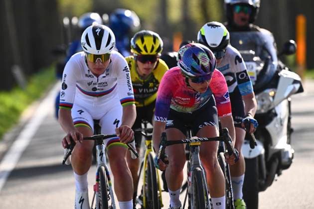 Ronde van Vlaanderen 2025 - Women Elite OUDENAARDE, BELGIUM - APRIL 06 : Kopecky Lotte (BEL) of Team SD Worx - Protime, Niewiadoma Katarzyna (POL) of Canyon SRAM Racing zondacrypto, Lippert Liane (GER) of Movistar Team, Ferrand-Prevot Pauline (FRA) FRA of Team Visma Lease a Bike pictured during the 22th edition of the Ronde van Vlaanderen for Women Elite, an UCI Women s World Tour cycling race organized by Flanders Classics with start and finish in Oudenaarde after 168,8 km on April 6, 2025 in Oudenaarde, Belgium, 06 04 2025 Oudenaarde Belgium  Copyright: xGregoryxVanxGansenx