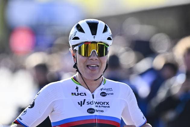 Belgian Lotte Kopecky of SD Worx-Protime wins the women s race of the Ronde van Vlaanderen Tour des Flandres Tour of Flanders one day cycling race, 168,8k with start and finish in Oudenaarde, Sunday 06 April 2025. ERICxLALMAND  x119647727x