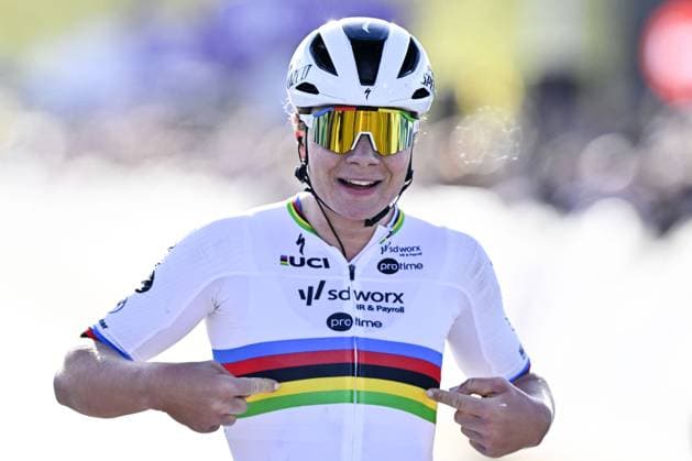 Belgian Lotte Kopecky of SD Worx-Protime wins the women s race of the Ronde van Vlaanderen Tour des Flandres Tour of Flanders one day cycling race, 168,8k with start and finish in Oudenaarde, Sunday 06 April 2025. ERICxLALMAND  x119647762x