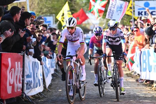 Ronde van Vlaanderen 2025 - Women Elite OUDENAARDE, BELGIUM - APRIL 06 : Kopecky Lotte (BEL) of Team SD Worx - Protime, Niewiadoma Katarzyna (POL) of Canyon SRAM Racing zondacrypto, Lippert Liane (GER) of Movistar Team, Ferrand-Prevot Pauline (FRA) FRA of Team Visma Lease a Bike pictured during the 22th edition of the Ronde van Vlaanderen for Women Elite, an UCI Women s World Tour cycling race organized by Flanders Classics with start and finish in Oudenaarde after 168,8 km on April 6, 2025 in Oudenaarde, Belgium, 06 04 2025 Oudenaarde Belgium  Copyright: xGregoryxVanxGansenx
