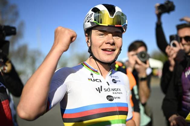 Belgian Lotte Kopecky of SD Worx-Protime celebrates after winning the women s race of the Ronde van Vlaanderen Tour des Flandres Tour of Flanders one day cycling race, 168,8k with start and finish in Oudenaarde, Sunday 06 April 2025. JASPERxJACOBS  x119650248x