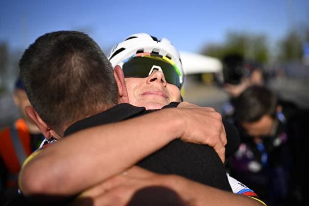 Belgian Lotte Kopecky of SD Worx-Protime celebrates after winning the women s race of the Ronde van Vlaanderen Tour des Flandres Tour of Flanders one day cycling race, 168,8k with start and finish in Oudenaarde, Sunday 06 April 2025. JASPERxJACOBS  x119650334x