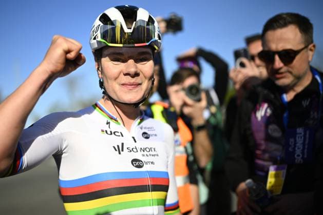 Belgian Lotte Kopecky of SD Worx-Protime celebrates after winning the women s race of the Ronde van Vlaanderen Tour des Flandres Tour of Flanders one day cycling race, 168,8k with start and finish in Oudenaarde, Sunday 06 April 2025. JASPERxJACOBS  x119651776x