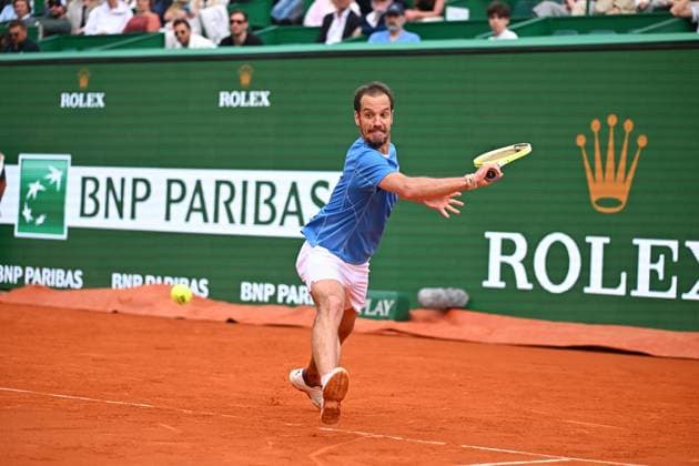 Monaco Rolex Masters - Practice And Media Day Richard Gasquet (FRA) during his first round match at the Monaco Rolex Masters in Monte Carlo, on April, 6, 2025. Photo by Corinne Dubreuil ABACAPRESS.COM Monte-Carlo Monaco  Copyright: xDubreuilxCorinne ABACAx