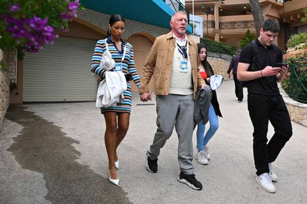 Monaco Rolex Masters - Practice And Media Day Boris Becker (GER) with his wife Lilian de Carvalho Monteiro walking together at the Monaco Rolex Masters in Monte Carlo, on April, 6, 2025. Photo by Corinne Dubreuil ABACAPRESS.COM Monte-Carlo Monaco  Copyright: xDubreuilxCorinne ABACAx