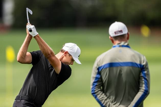 250406 Ludvig Aberg of Sweden during a practice at the range prior to the 2025 Masters Golf Tournament on April 6, 2025 in Augusta. Photo: Petter Arvidson BILDBYRAN kod PA PA1003 golf masters bbeng the masters augusta sverige Copyright: PETTERxARVIDSON BB250406PA018
