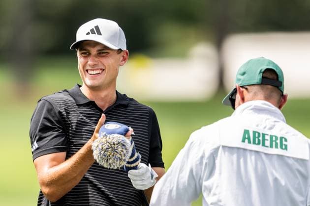 250406 Ludvig Aberg of Sweden during a practice at the range prior to the 2025 Masters Golf Tournament on April 6, 2025 in Augusta. Photo: Petter Arvidson BILDBYRAN kod PA PA1003 golf masters bbeng the masters augusta sverige Copyright: PETTERxARVIDSON BB250406PA020