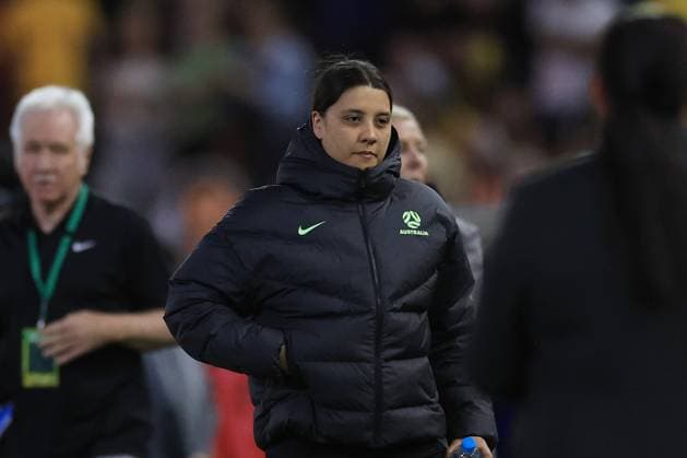 SOCCER AUSTRALIA SOUTH KOREA WOMEN, Sam Kerr of Australia looks on after the Women s friendly match between Australia and South Korea at McDonald Jones Stadium in Newcastle, Monday, April 7, 2025. ( NO ARCHIVING, EDITORIAL USE ONLY, NO USE IN BOOKS WITHOUT CONSENT NEWCASTLE NEW SOUTH WALES AUSTRALIA  Copyright: xMARKxEVANSx 20250407174668314660