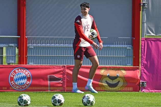 Aleksandar PAVLOVIC (Bayern Muenchen), Abschlusstraining Fussball Champions League Viertelfinale FC Bayern Muenchen - Inter Mailand am 08.04.2025 , A L L I A N Z A R E N A.