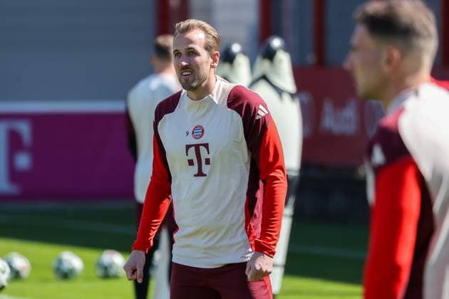 Harry Kane (FC Bayern Muenchen, 09), GER, Abschlusstraining, FC Bayern Muenchen, Fussball, UEFA Champions League, Viertelfinale Hinspiel, Saison 2024 2025, 07.04.2025, GER, Abschlusstraining, FC Bayern Muenchen, Fussball, UEFA Champions League, Viertelfinale Hinspiel, Saison 2024 2025, 07.04.2025 Muenchen Copyright: xEibner-Pressefoto JennixMaulx EP_JML