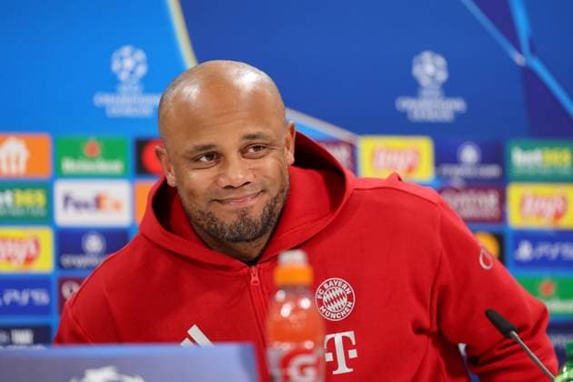 Vincent Kompany (FC Bayern Muenchen, Cheftrainer) bei der Pressekonferenz, lacht, gute Laune, GER, Internationale Pressekonferenz, FC Bayern Muenchen, Fussball, UEFA Champions League, Viertelfinale Hinspiel, Saison 2024 2025, 07.04.2025, GER, Internationale Pressekonferenz, FC Bayern Muenchen, Fussball, UEFA Champions League, Viertelfinale Hinspiel, Saison 2024 2025, 07.04.2025 Muenchen Copyright: xEibner-Pressefoto JennixMaulx EP_JML