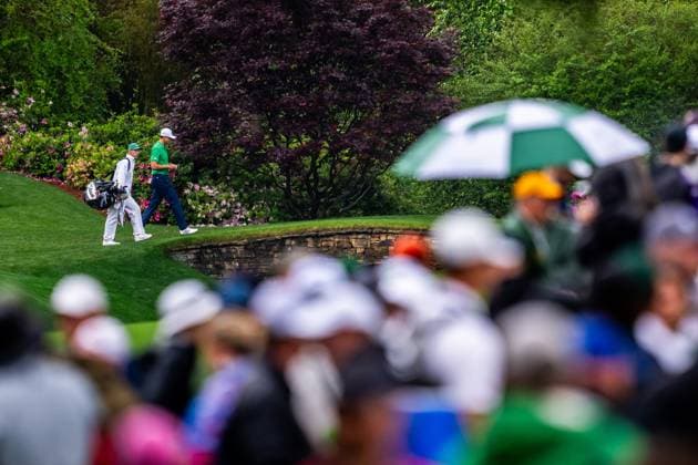 250407 Ludvig Aberg of Sweden with caddie Joe Skovron during practice round prior to the 2025 Masters Golf Tournament on April 7, 2025 in Augusta. Photo: Petter Arvidson BILDBYRAN kod PA PA1004 golf masters bbeng the masters augusta sverige Copyright: PETTERxARVIDSON BB250407PA031