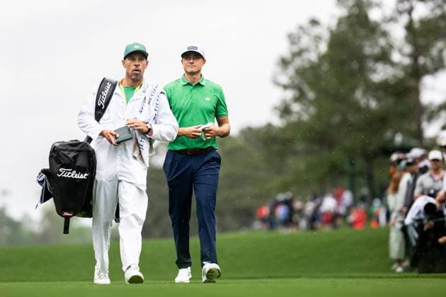 250407 Ludvig Aberg of Sweden with caddie Joe Skovron during practice round prior to the 2025 Masters Golf Tournament on April 7, 2025 in Augusta. Photo: Petter Arvidson BILDBYRAN kod PA PA1004 golf masters bbeng the masters augusta sverige Copyright: PETTERxARVIDSON BB250407PA034