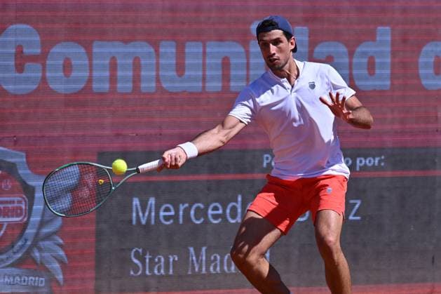 April 7, 2025, Madrid, Madrid, Spain: PEDRO CACHIN (ARG) playing the tennis match of the ATP, Tennis Herren Challenger 100 Open Comunidad de Madrid, at the Club de Campo Villa de Madrid on April 7, 2025. Madrid Spain - ZUMAc312 20250407_zsp_c312_038 Copyright: xOscarxManuelxSanchezx