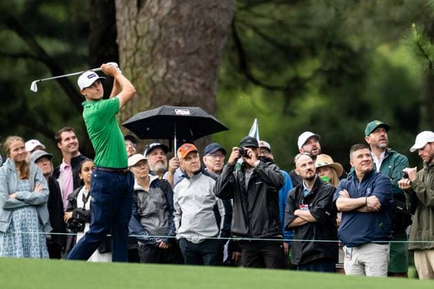 250407 Ludvig Aberg of Sweden during a practice round prior to the 2025 Masters Golf Tournament on April 7, 2025 in Augusta. Photo: Petter Arvidson BILDBYRAN kod PA PA1004 golf masters bbeng the masters augusta sverige Copyright: PETTERxARVIDSON BB250407PA070