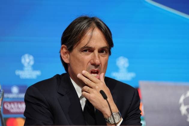 Simone Inzaghi (Inter Mailand, Chef-Trainer) bei der Pressekonferenz, GER, Internationale Pressekonferenz, Inter Mailand, Fussball, UEFA Champions League, Viertelfinale Hinspiel, Saison 2024 2025, 07.04.2025, GER, Internationale Pressekonferenz, Inter Mailand, Fussball, UEFA Champions League, Viertelfinale Hinspiel, Saison 2024 2025, 07.04.2025 Muenchen Copyright: xEibner-Pressefoto JennixMaulx EP_JML