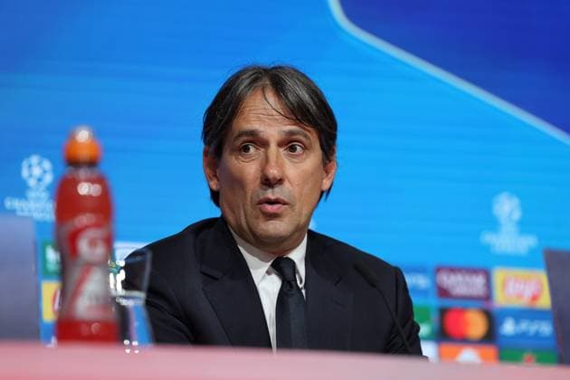 Simone Inzaghi (Inter Mailand, Chef-Trainer) bei der Pressekonferenz, GER, Internationale Pressekonferenz, Inter Mailand, Fussball, UEFA Champions League, Viertelfinale Hinspiel, Saison 2024 2025, 07.04.2025, GER, Internationale Pressekonferenz, Inter Mailand, Fussball, UEFA Champions League, Viertelfinale Hinspiel, Saison 2024 2025, 07.04.2025 Muenchen Copyright: xEibner-Pressefoto JennixMaulx EP_JML