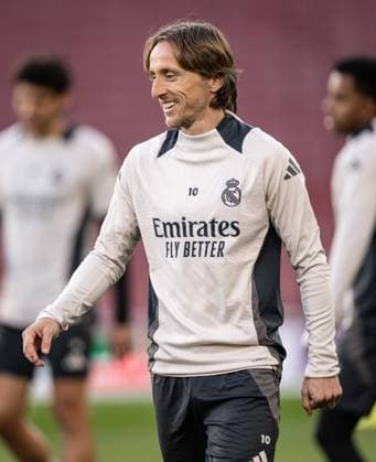 Real Madrid training session Modric in action during the training session at the Emirates stadium, in London, UK, today April 7, 2025. Copyright: xx 0L3A2373