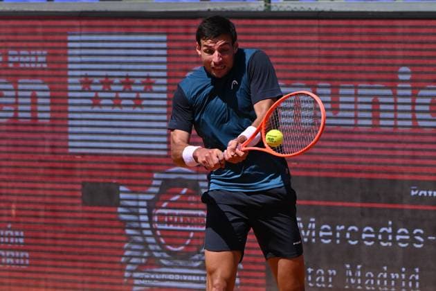 April 7, 2025, Madrid, Madrid, Spain: BERNABE ZAPATA playing the tennis match of the ATP, Tennis Herren Challenger 100 Open Comunidad de Madrid, at the Club de Campo Villa de Madrid on April 7, 2025. Madrid Spain - ZUMAc312 20250407_zsp_c312_192 Copyright: xOscarxManuelxSanchezx